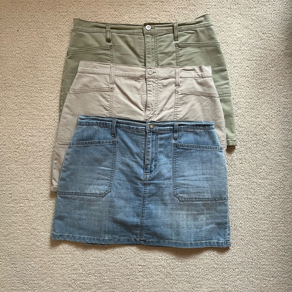 Stylish Women's Jean Skorts in Green, Beige, and Blue
